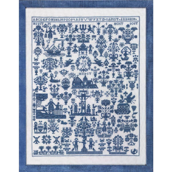 Permin kruissteekset "Sampler Hamburg blauw", telpatroon, 59x45cm, 39-9441