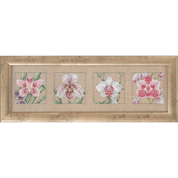 Permin counted cross stitch kit "4 orchids linen", 63x19cm, DIY, 70-5125