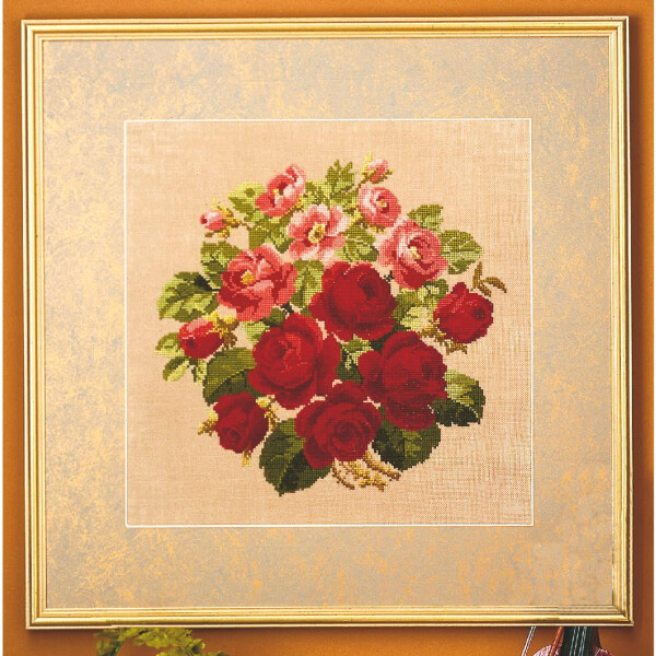 Permin Point de Croix Set "Tableau Roses", modèle à compter, 42x42cm, 70-5143