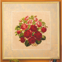 Permin Point de Croix Set "Tableau Roses", modèle à compter, 42x42cm, 70-5143