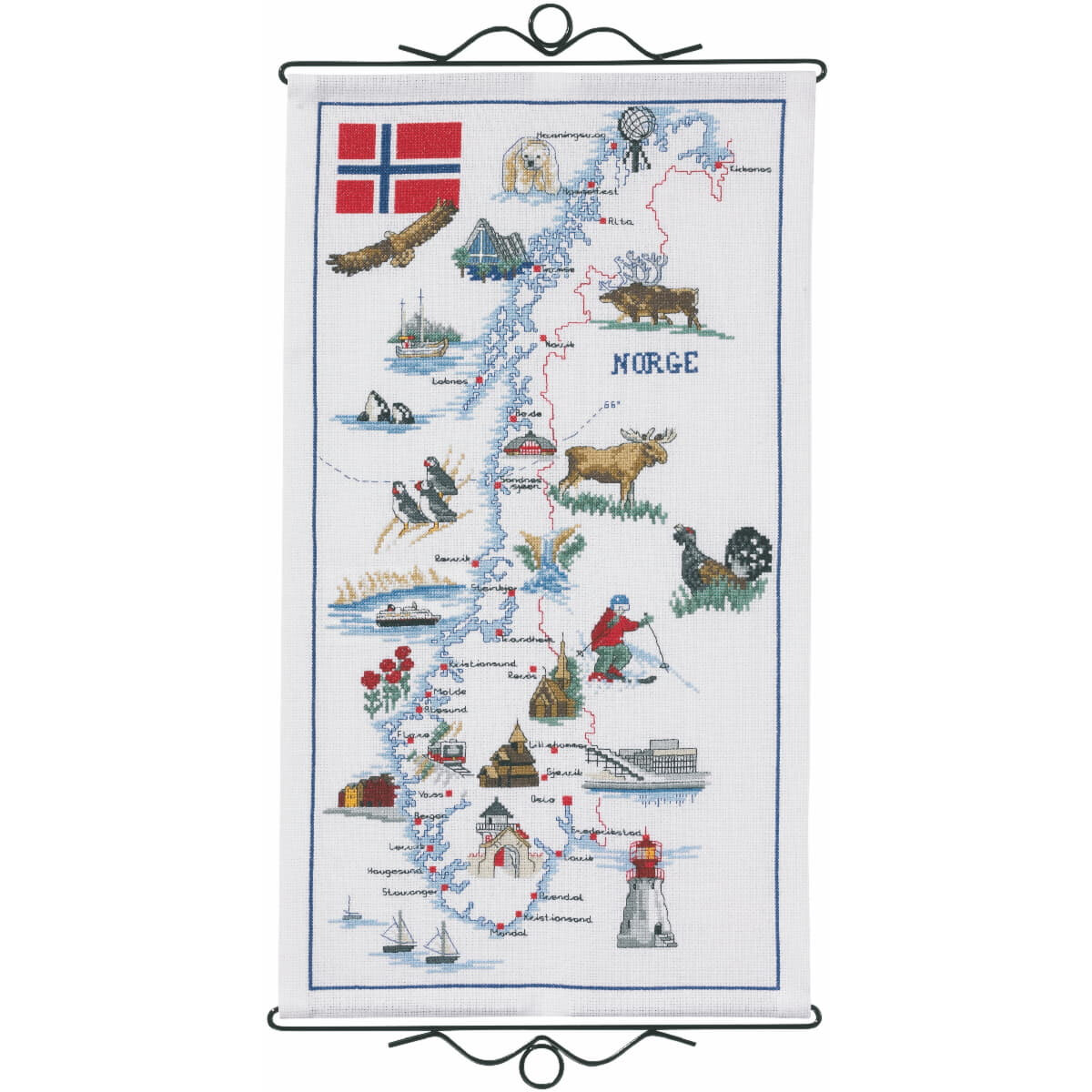 Set punto croce Permin "Mappa Norvegia", schema...