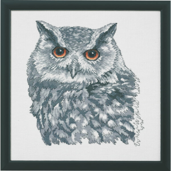 Permin counted cross stitch kit "Owl in grey", 37x37cm, DIY, 90-4112