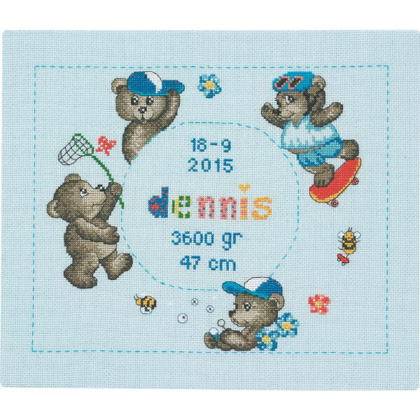 Permin counted cross stitch kit "Teddybear Dennis", 35x30cm, DIY, 90-4309