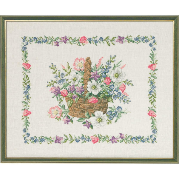 Permin counted cross stitch kit "Basket with flowers", 49x40cm, DIY, 90-9582