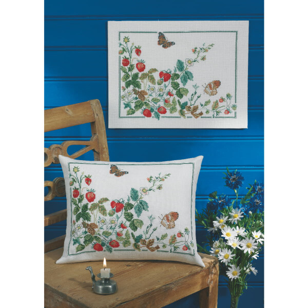 Permin counted cross stitch kit "Strawberry & butterfly", 39x30cm, DIY, 92-3342