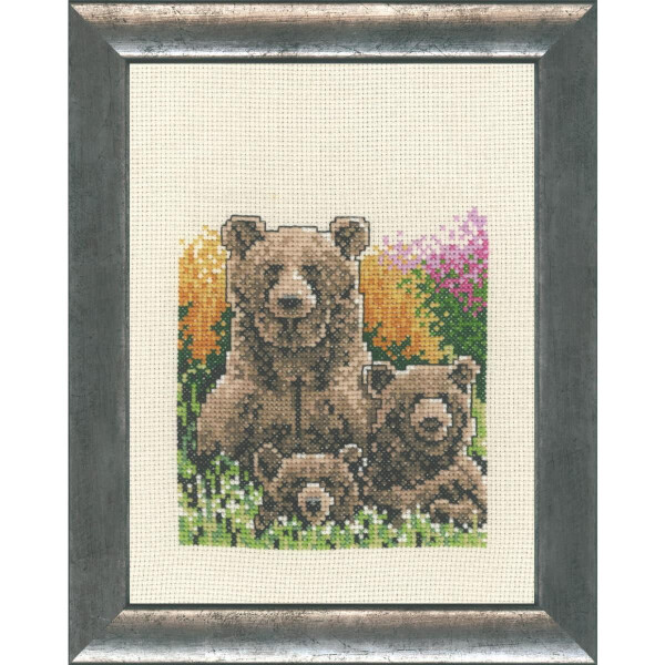 Set per punto croce Permin "Orso con bambini", schema per il conteggio, 16x21cm, 92-9131