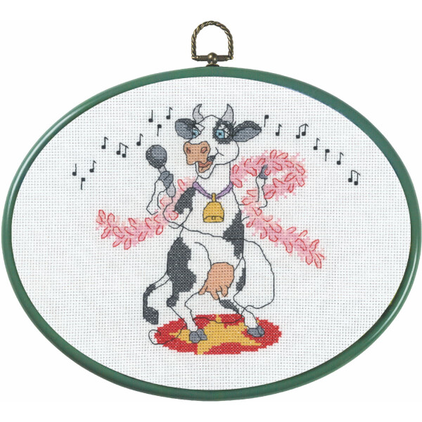 Permin counted cross stitch kit with hoop "Singing cow", 20x26cm, DIY, 92-6848