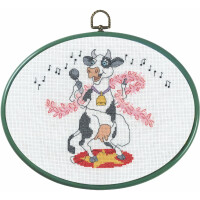 Permin counted cross stitch kit with hoop "Singing cow", 20x26cm, DIY, 92-6848