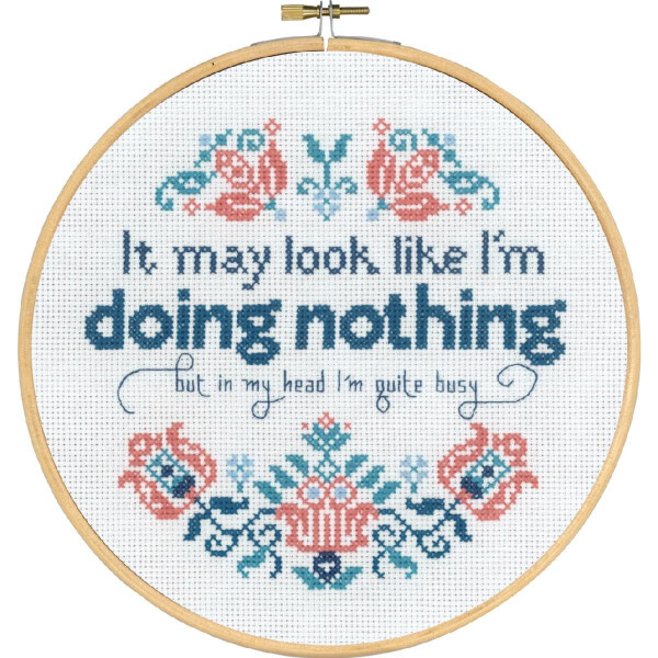 Permin counted cross stitch kit with hoop "Doing Nothing", Diam. 20cm, DIY, 92-9715