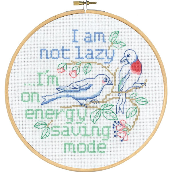 Permin counted cross stitch kit with hoop "Not Lazy", Diam. 20cm, DIY, 92-9717
