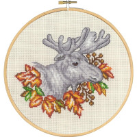 Permin counted cross stitch kit with hoop "Moose Fall", Diam. 20cm, DIY, 92-0301