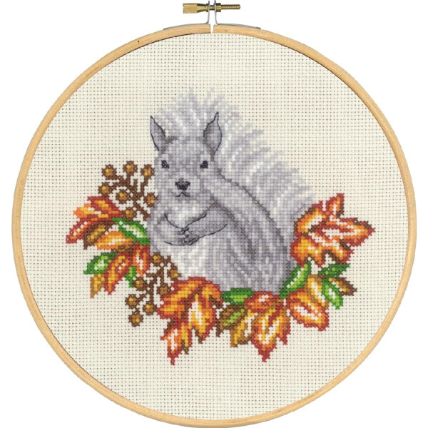 Permin counted cross stitch kit with hoop "Squirrel Fall", Diam. 20cm, DIY, 92-0302