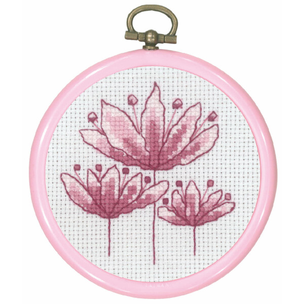 Permin counted cross stitch kit with hoop "Rosa Tulips", Diam. 8 cm, DIY, 13-0840