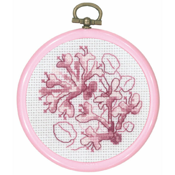 Permin counted cross stitch kit with hoop "Rose Kaprifol", Diam. 8 cm, DIY, 13-0842