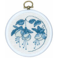 Permin counted cross stitch kit with hoop "Blue Fuchsia", Diam. 8 cm, DIY, 13-0843