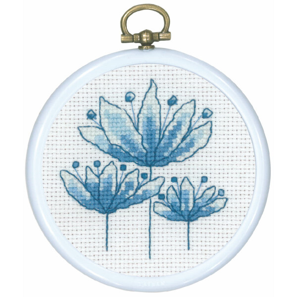 Permin Kit de point de croix avec cadre "Tulipes bleues", motif à compter, diam. 8 cm, 13-0844
