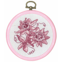 Permin Kit de point de croix avec cadre "Rosa Passiflora", motif à compter, diam. 8 cm, 13-0845