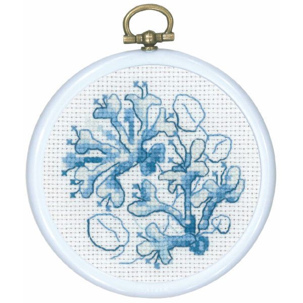 Permin counted cross stitch kit with hoop "Blue Kaprifol", Diam. 8 cm, DIY, 13-0846
