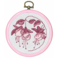 Permin counted cross stitch kit with hoop "Rosa Fuchsia", Diam. 8 cm, DIY, 13-0847