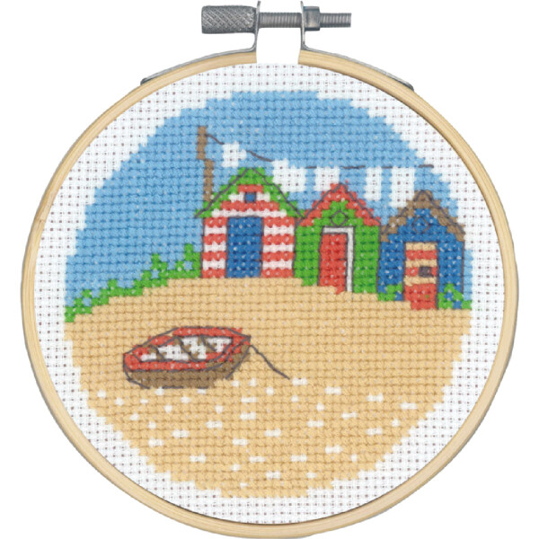 Permin counted cross stitch kit with hoop "3 bathhouses", Diam. 10 cm, DIY, 13-1421