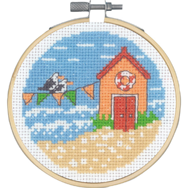 Permin counted cross stitch kit with hoop "Pennant/Seagulls", Diam. 10 cm, DIY, 13-1424