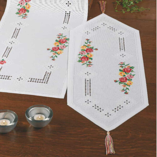 Permin counted Hardanger table runner stitch kit "Hardanger with roses", 30x82cm, DIY, 63-7872