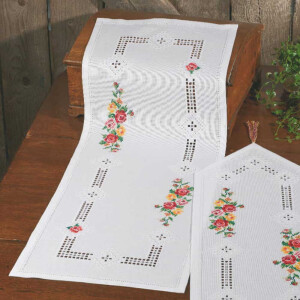 Permin counted Hardanger table runner stitch kit "Hardanger with Roses", 38x101cm, DIY, 75-7872