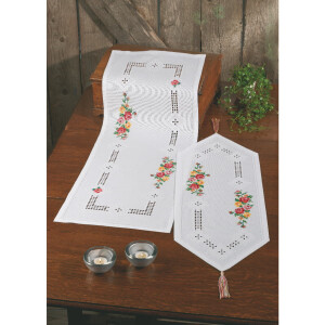 Permin Hardanger Chemin de table set "Hardanger avec roses", motif à compter, 38x101cm, 75-7872
