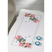 Permin counted table runner cross stitch kit "Flower tits", 33x87cm, DIY, 68-6119