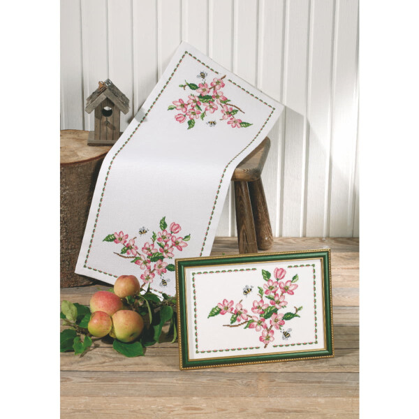 Permin counted table runner cross stitch kit "Appleflowers", 30x68cm, DIY, 68-7408
