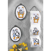 Набор для вышивания крестом Permin "Держатель туалетной бумаги Корова/Животные в ванной", счетная схема, 12x60 см, 41-8192
