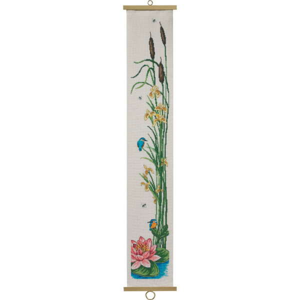 Juego de punto de cruz Permin "Kingfisher and Iris", patrón de conteo, 16x95cm, 35-3174