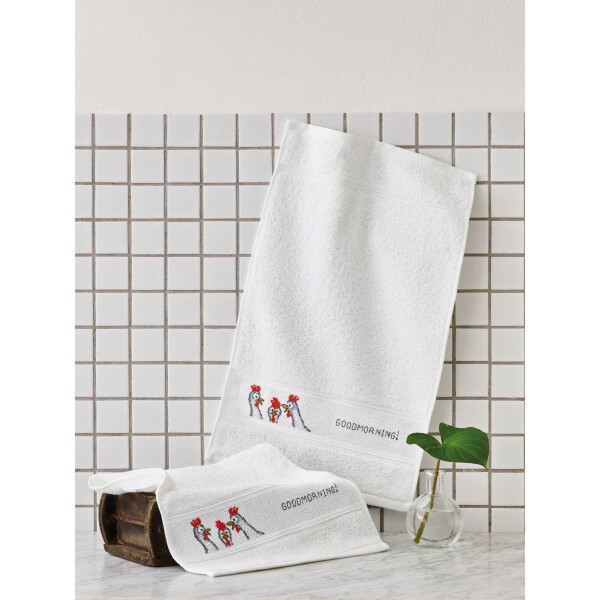 Permin handdoeken kruissteekset "Goedemorgen", telpatroon, 2 st, 30x50cm, 28-2171