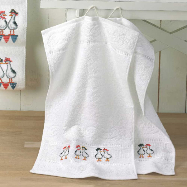 Set di asciugamani Permin a punto croce Gabbiani pazzi, schema per il  conteggi, € 25,79