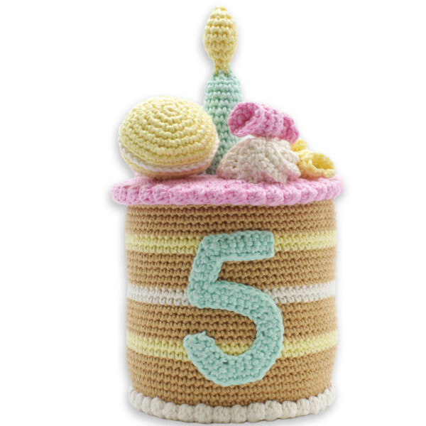 Set de ganchillo amigurumi "Tarta de cumpleaños" con hilo de algodón y material de relleno, 18x10cm, hc-40ck069