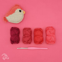Hardicraft Chrochet kit Amigurumi "Bird Red", 10cm, cotton yarn with stuffing material, DIY