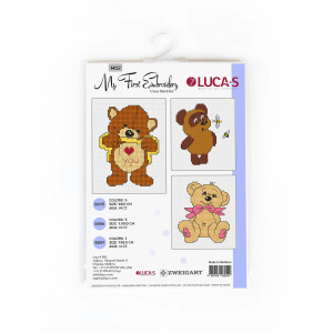 Luca-S counted cross stitch kit "My first embroidery M02 set of 3 pcs", 9x10cm; 7,5x10cm; 7x8,5cm, DIY
