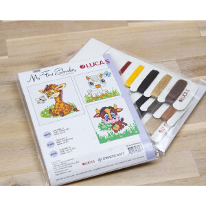 Luca-S counted cross stitch kit "My first embroidery M03 set of 3 pcs", 8,5x10cm; 9,5x10cm; 9x9,5cm, DIY