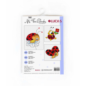 Luca-S counted cross stitch kit "My first embroidery M01 set of 3 pcs", 8,5x8,5cm; 8,5x8cm; 8x10cm, DIY