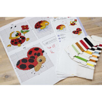 Luca-S counted cross stitch kit "My first embroidery M01 set of 3 pcs", 8,5x8,5cm; 8,5x8cm; 8x10cm, DIY