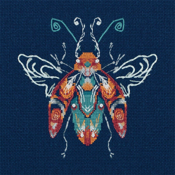 Panna counted cross stitch kit "Fantasy bugs, Turquoise and Flame", 12,5x13cm, DIY
