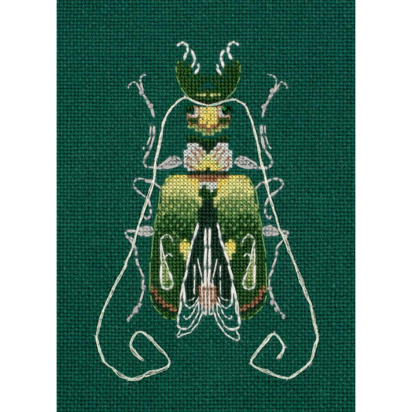 Panna counted cross stitch kit "Fantasy bugs, Emerald and Lemon", 9x12,5cm, DIY