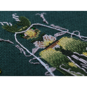 Panna kruissteekset "Fantasie kever, smaragd en citroen", telpatroon, 9x12,5cm