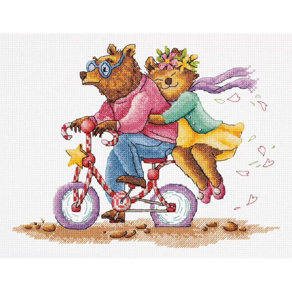 Klart Kreuzstich Set "Bären auf dem Fahrrad", Zählmuster, 26x20,5cm