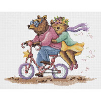 Klart Kreuzstich Set "Bären auf dem Fahrrad", Zählmuster, 26x20,5cm