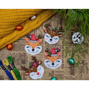Luca-S counted cross stitch kit "Toys kit Foxes and Deer Set of 4 pcs. ", ca. a 9x9cm, DIY