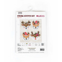 Luca-S Set de punto de cruz "Set de juguetes zorros y ciervos 4 pcs", patrón de conteo, aprox. a 9x9cm