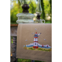 Vervaco stamped cross stitch kit tablechloth "Leuchttürme", 40x100cm, DIY