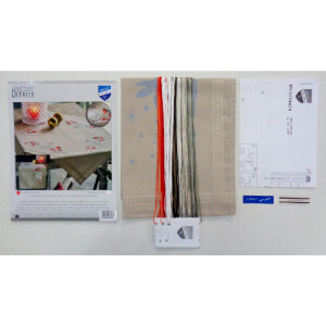 Vervaco stamped cross stitch kit tablechloth "Schneehase und Dompfaff", 40x100cm, DIY