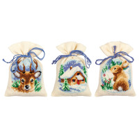 Vervaco herbal bags counted cross stitch kit "Wintertime" Set of 3, 8x12cm, DIY